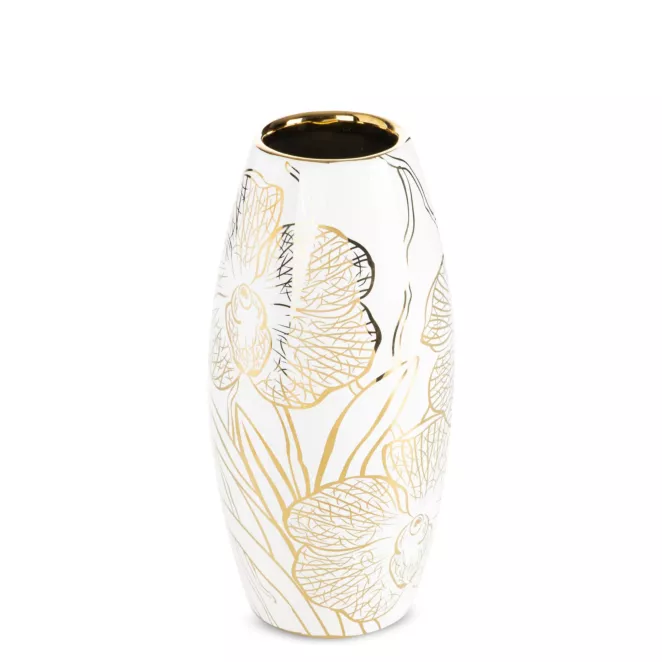 Wazon dekoracyjny biało, złoty zdobiony motywem roślinnym 12x25 cm GLEN Eurofirany