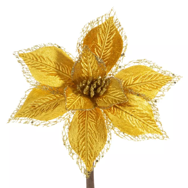 Złoty kwiat dekoracyjny z siateczką na choinkę  20 cm Eurofirany