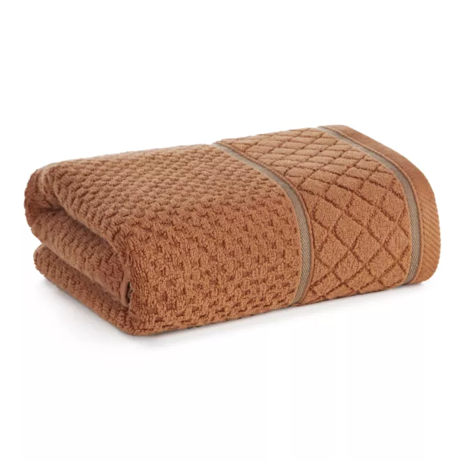 Ręcznik do rąk 30x50 cm bawełniany kolor ceglasty o strukturze krateczki z ozdobną bordiurą 500 g/m2 FAVORI Eurofirany