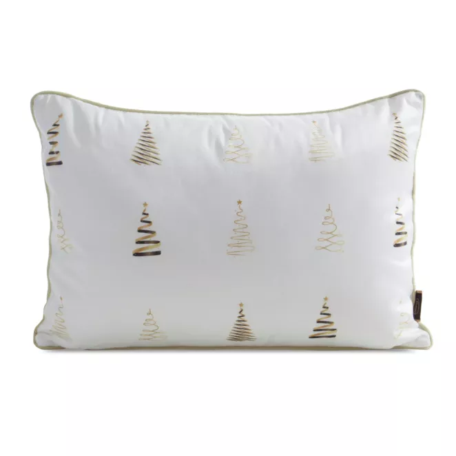 Poszewka na poduszkę świąteczna 30x50 cm welwetowa biało, złota zdobiona nadrukiem i ozdobną wypustką Eurofirany