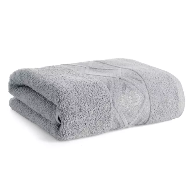 Ręcznik kąpielowy 50x90 cm bawełniany kolor srebrny z ozdobną geometryczną bordiurą AZARI Eurofirany