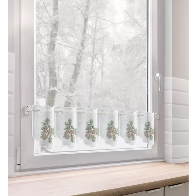 Tkanina firanowa zazdrostka zdobiona świątecznym haftem z zimowym akcentem Eurofirany