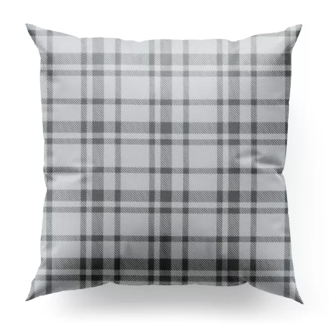 Poszewka szyta biało popielata z miękkiej tkaniny z nadrukiem w geometryczny wzór