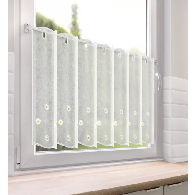 Zazdrostka biała z etaminy zdobiona haftem stokrotek 70x150 cm oczka - BELLIS Eurofirany