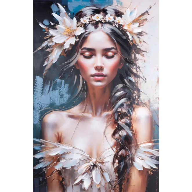 Obraz postaci beżowo, granatowy ręcznie malowany na płótnie w stylu boho 80x120 cm Eurofirany