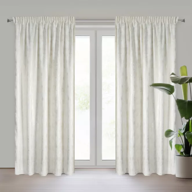 Zasłona kremowo, szampańska welwetowa z błyszczącym nadrukiem 140x250 cm taśma - INGRID Eurofirany