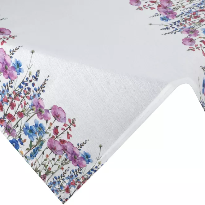 Obrus na stół plamoodporny 85x85 cm biało, różowy z motywem wiosennych kwiatów - RUBY Eurofirany