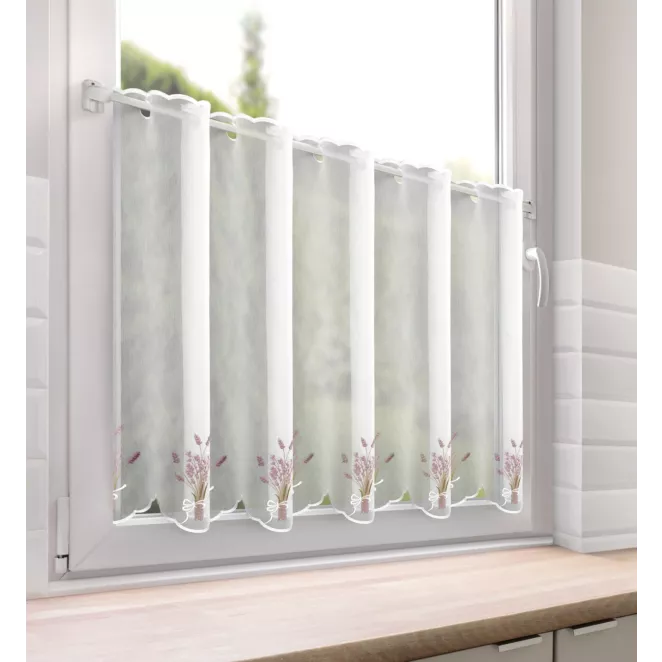 Tkanina firanowa zazdrostka z etaminy zdobiona haftem lawendy Eurofirany