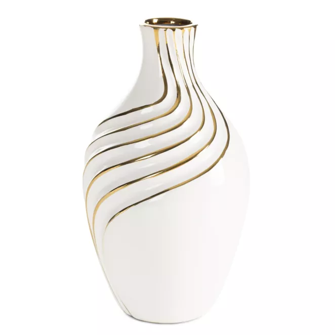 Wazon dekoracyjny biało, złoty zdobiony subtelnymi liniami 17x30 cm ESTELA Eurofirany