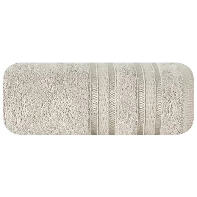 Ręcznik kąpielowy 50x90 cm bambusowy kolor beżowy zdobiony bordiurą w pasy 500 g/m2 MILA Eurofirany