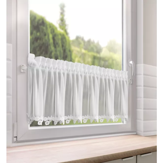 Zazdrostka biała z szyfonu zdobiona haftowaną aplikacją 30x150 cm taśma - LILI Eurofirany