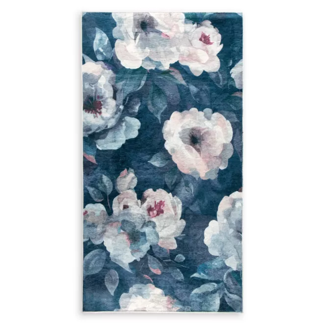Dywan 80x140 cm ciemnoniebiesko, pudrowy z motywem kwiatu róży LOTUS 5 Eurofirany