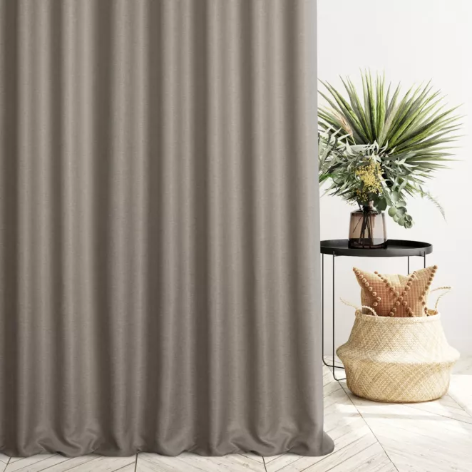 Zasłona szyta na taśmie fala jasnobrązowa z tkaniny typu dimout o średnim stopniu zaciemnienia