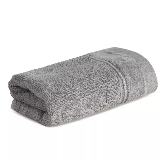 Ręcznik do rąk 30x50 cm bawełniany kolor stalowy z welwetową bordiurą i kontrastującymi paseczkami 500 g/m2 SIBEL Eurofirany