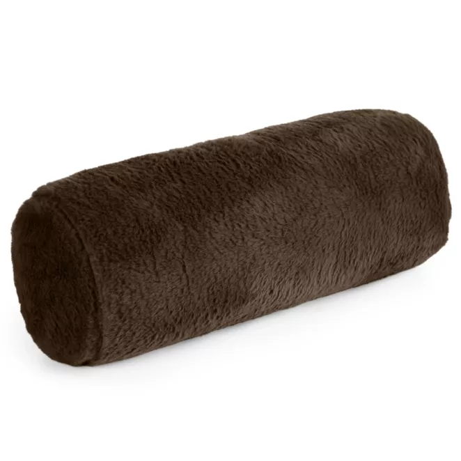 Poduszka wałek 15x45 cm ciemnobrązowa z miękkiej futrzanej tkaniny  NINA Eurofirany