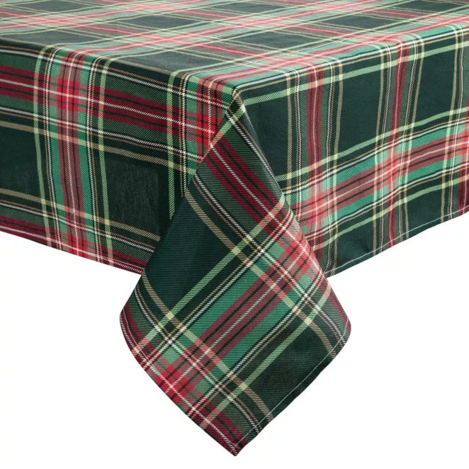 Obrus świąteczny 145x300 cm czerwono, zielony bawełniany zdobiony  kratą AURORA Eurofirany