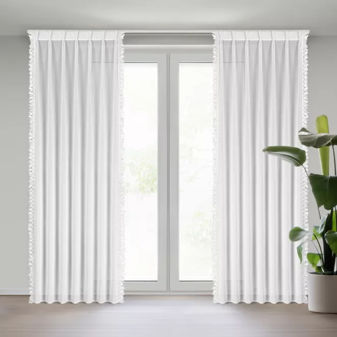 Firana biała z szyfonu zdobiona aplikacją 80x270 cm (wymiar podany na gotowo) system flex - LORETA Eurofirany