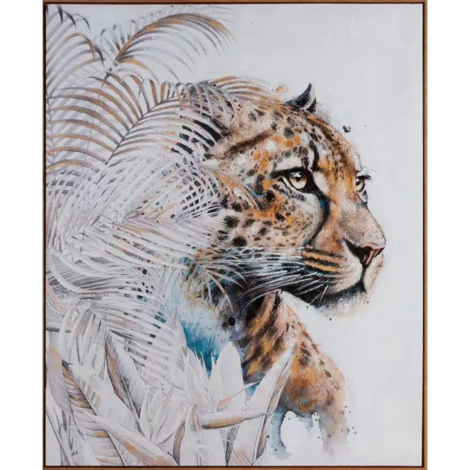 Obraz zwierzęcy beżowo, brązowy malowany ręcznie na płótnie, oprawiony w ramę 80x100 cm  Eurofirany