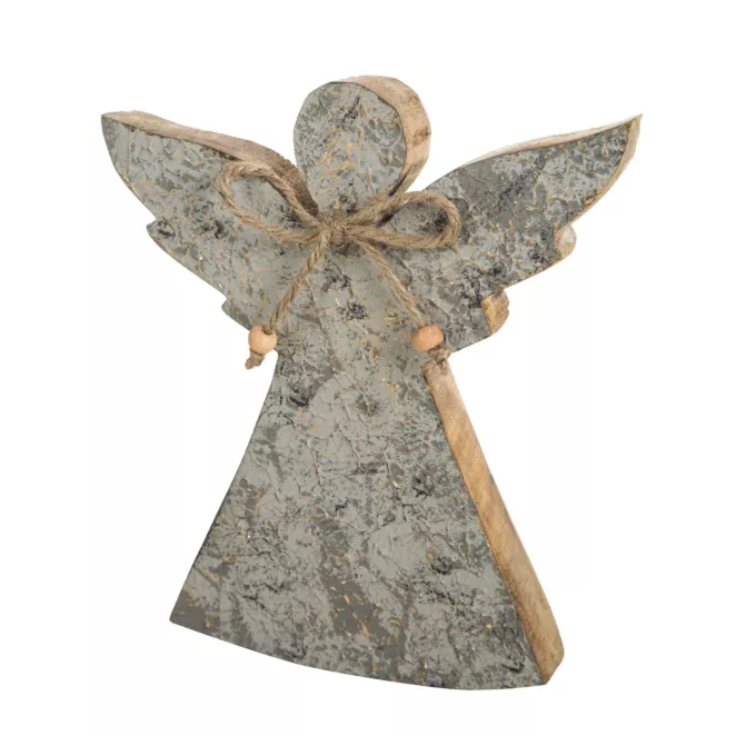 ANIOŁEK drewniana figurka świąteczna drewniana z błyszczącymi akcentami Eurofirany