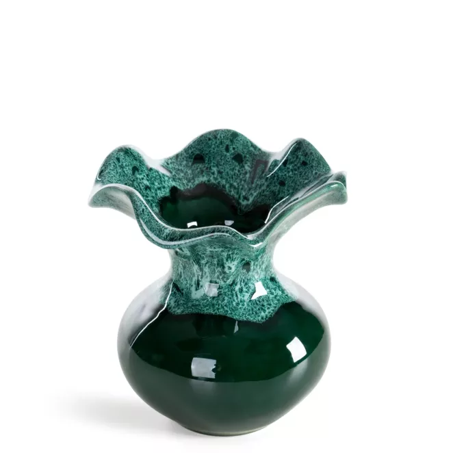 Wazon dekoracyjny zielony o rzeźbiarskiej formie 18x20 cm DINA Eurofirany