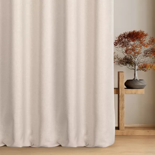 Zasłona szyta na taśmie fala naturalna o naturalnym charakterze, z widocznym, ozdobnym splotem