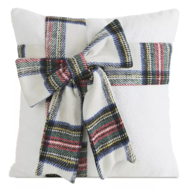 Poszewka na poduszkę świąteczna 45x45 cm z barankowej tkaniny zdobiona kokardą Eurofirany