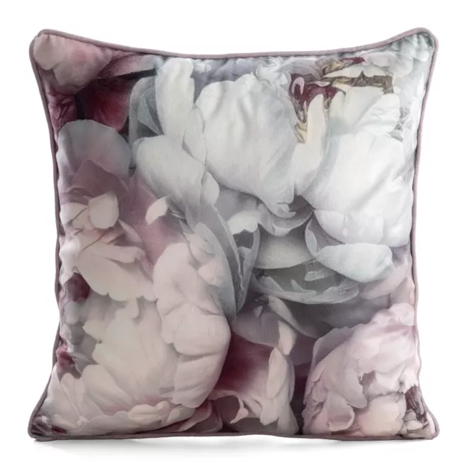 Poszewka na poduszkę 45x45 cm welwetowa bordowo, różowa z roślinnym nadrukiem VELVET 211 Eurofirany