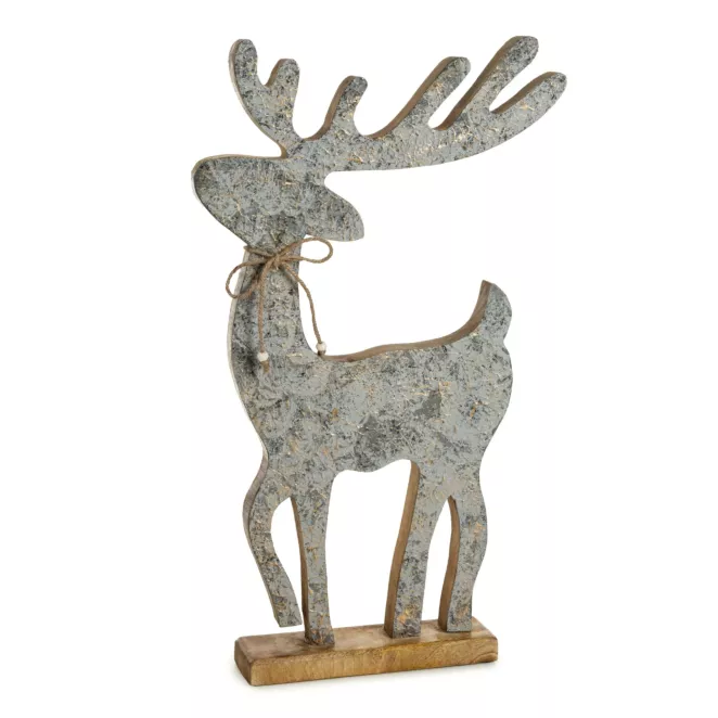 RENIFER drewniana figurka świąteczna drewniana z błyszczącymi akcentami Eurofirany