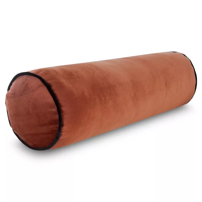 Poduszka dekoracyjna wałek 15 x 45 cm welwetowy ceglasty zdobiony kontrastującą lamówką GAJA Eurofirany