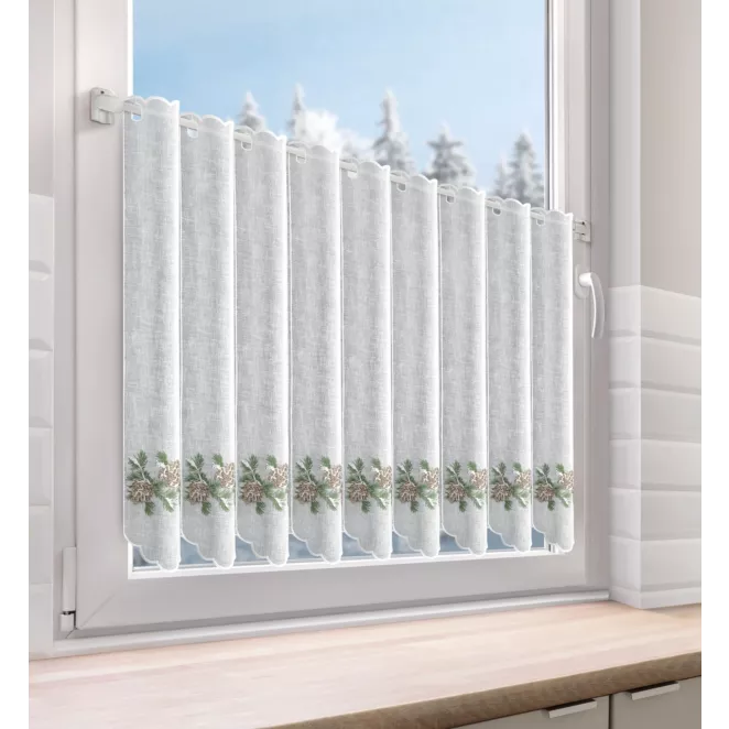 Tkanina firanowa zazdrostka zdobiona świątecznym haftem z zimowym akcentem Eurofirany