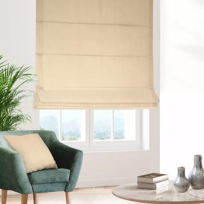 Roleta rzymska szampańska z tkaniny strukturalnej z delikatnym połyskiem