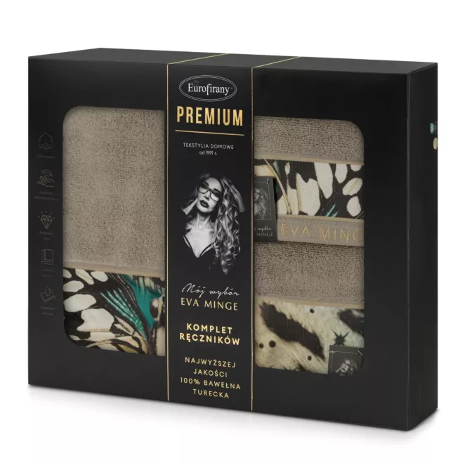 Zestaw ręczników bawełnianych 3 szt kolor beżowy, czarny 500 g/m2 Eva Minge 15 Eurofirany