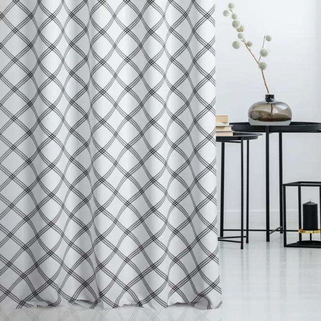 Zasłona szyta na taśmie fala biało czarna z miękkiej tkaniny z nadrukiem w kratę