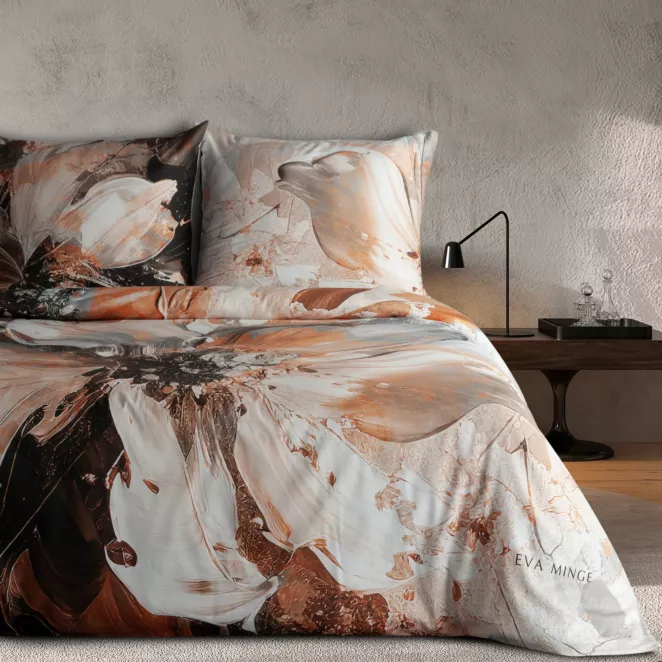 Pościel 160x200 cm z makosatyny bawełnianej kolor rudy, jasnoszary z designerskim nadrukiem ASMARA Eva Minge Eurofirany