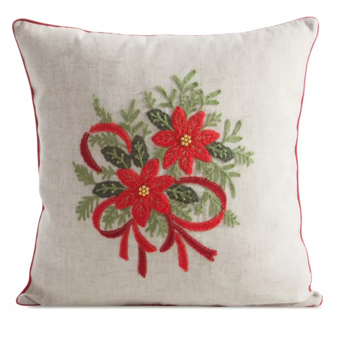 Poszewka na poduszkę świąteczna 45x45 cm o strukturze lnu czerwono, zielona zdobiona aplikacją Eurofirany