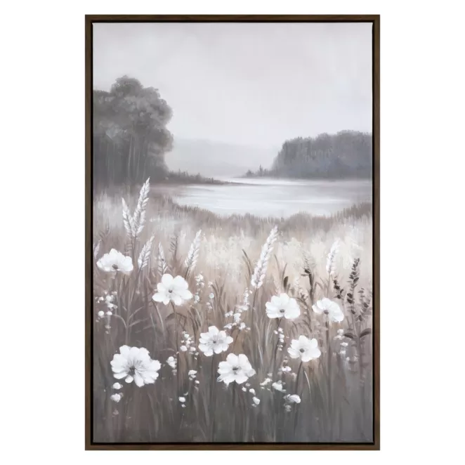 Obraz beżowo, biały nadruk na płótnie pejzaż 60x90 cm Eurofirany