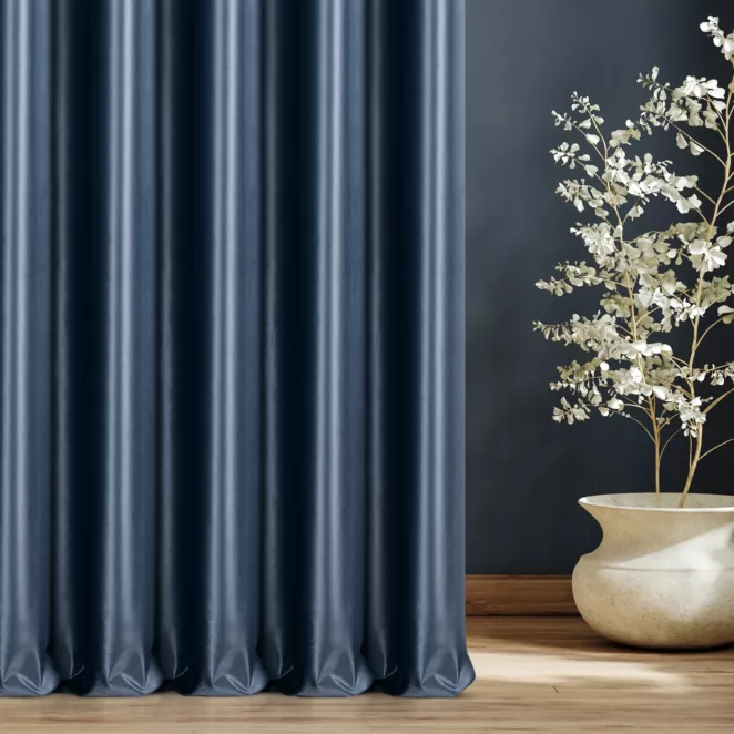 Zasłona szyta na taśmie fala granatowa z miękkiej półmatowej tkaniny welwetowej