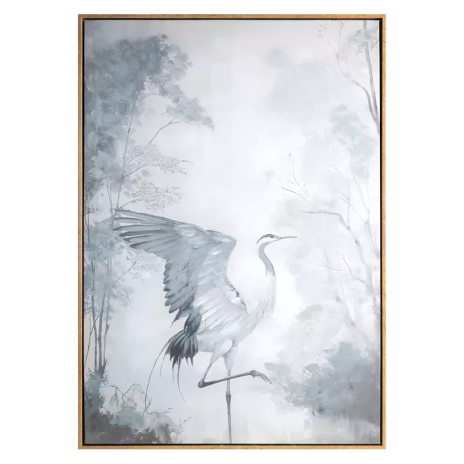 Obraz kremowo, jasnopopielaty ręcznie malowany na płótnie ptak 60x90 cm Eurofirany