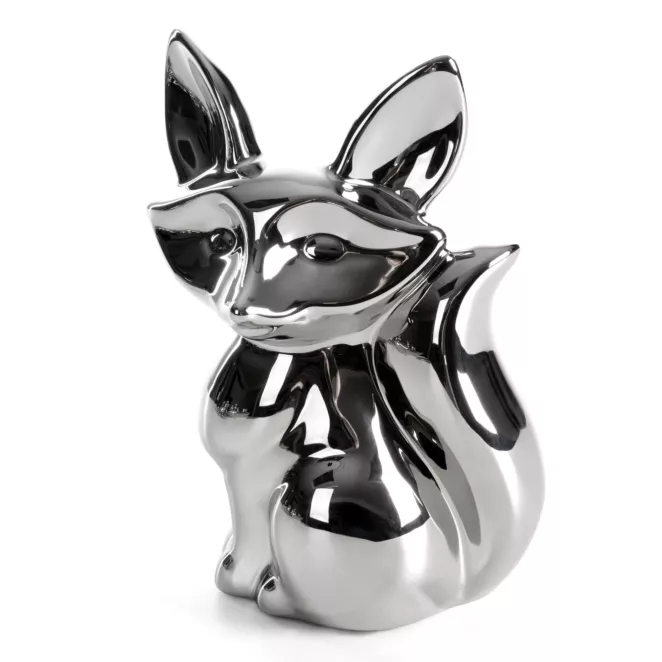 Figurka dekoracyjna wiewiórka srebrna o wysokim połysku 13x10x19 cm FABIO Eurofirany