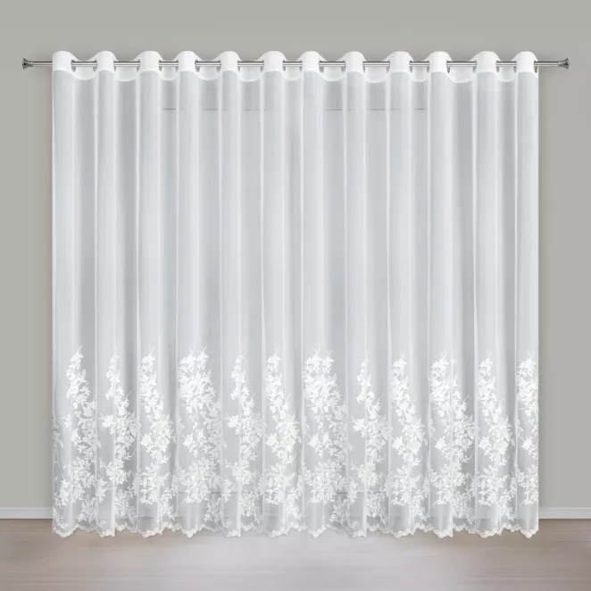 Firana kremowo z siateczki zdobiona haftem z dodatkiem szampańskiej nici 300x250 cm przelotka - ALIRA Eurofirany