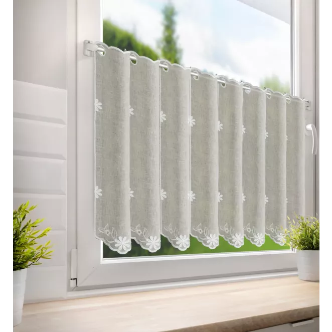 Tkanina firanowa zazdrostka zdobiona haftem kwiatów Eurofirany