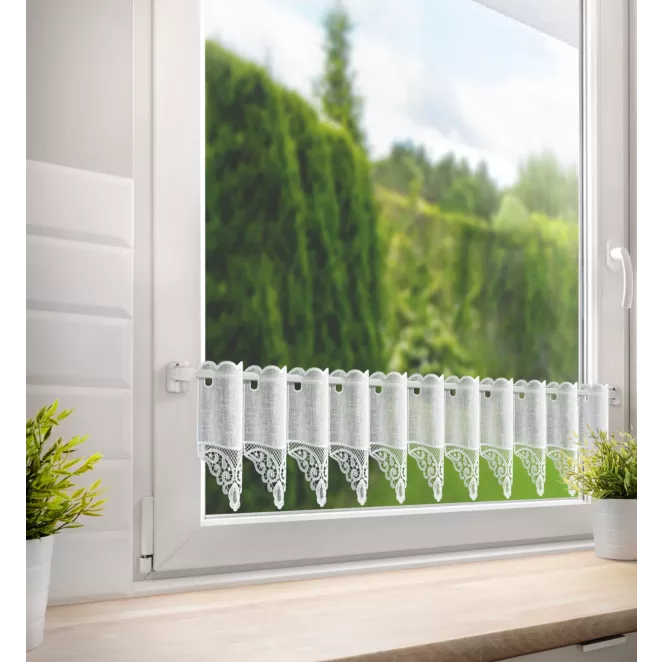 Tkanina firanowa zazdrostka z etaminy zdobiona ażurowym haftem Eurofirany