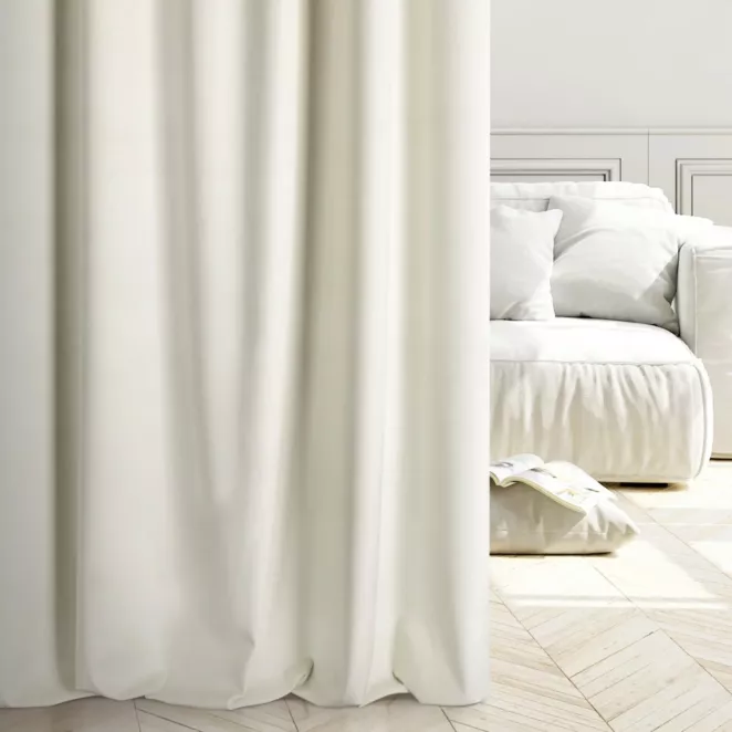 Zasłona szyta na flexach ENYA jasnokremowa z miękkiej półmatowej tkaniny welwetowej