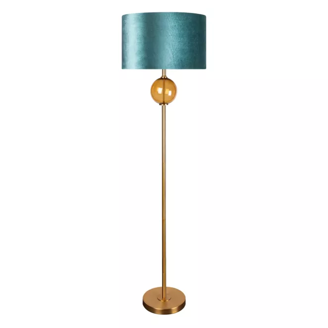 Lampa stojąca turkusowo-złota MUSA z welwetowym abażurem i szklaną podstawą Limited Collection Eurofirany