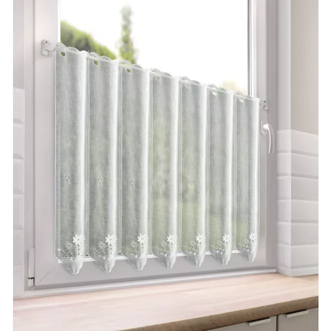 Tkanina firanowa zazdrostka zdobiona haftem drobnych kwiatów Eurofirany