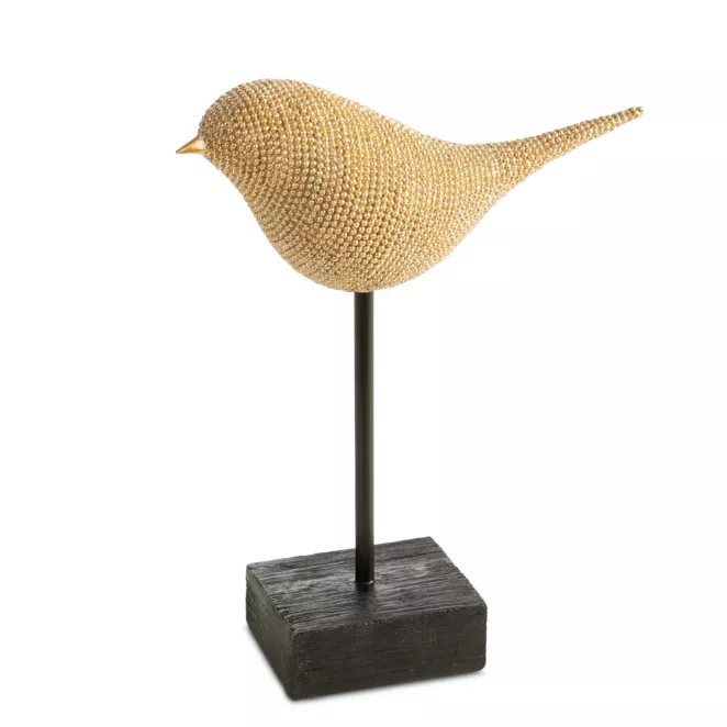 Figurka złota w kształcie ptaszka o drobnym strukturalnym wzorze 17x6x20 cm ELDO 2 Eurofirany