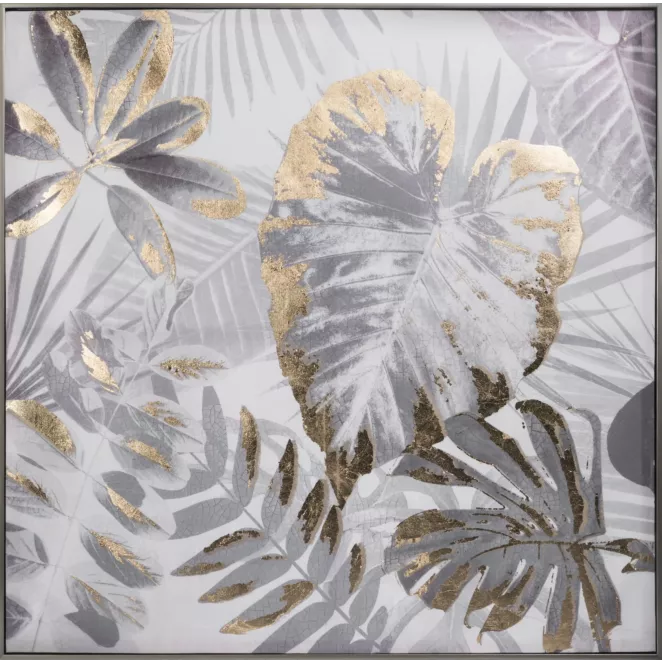 Obraz z motywem tropikalnych liści ze złotymi akcentami