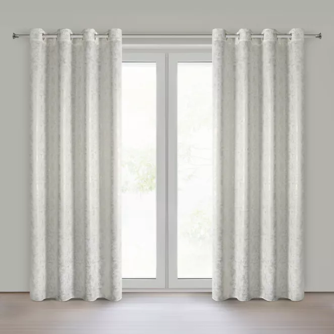 Zasłona kremowo, szampańska zdobiona nadrukiem nakrapianym 140x250 cm przelotka - RONYA - Eurofirany