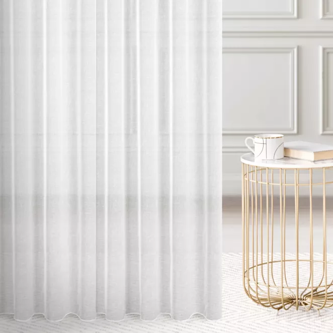 Firana szyta na taśmie 8 cm biała z matowej głądkiej etaminy, wykończonej obciążnikiem