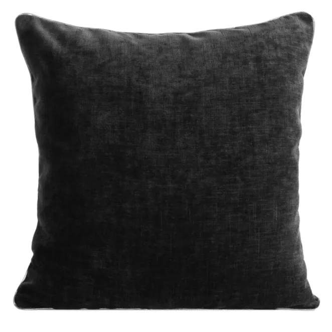 Poszewka na poduszkę 45x45 cm czarna z szenilowej tkaniny zdobiona lamówką MARY Eurofirany